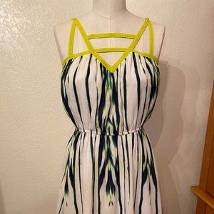 Chiffon dress with lime green straps